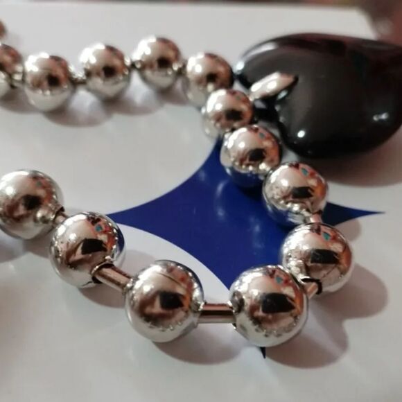 💲6️⃣ Bundled ✔️Gothic Style Large Silver Beaded Black Heart Pendant Necklace - Picture 8 of 8